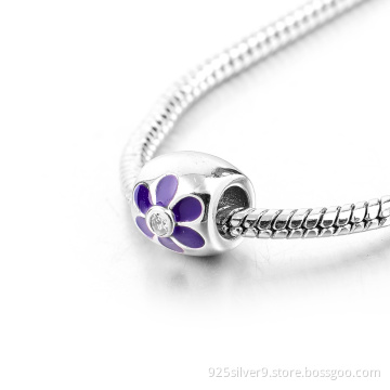Customized 925 sterling silver enamel flower charms/beads